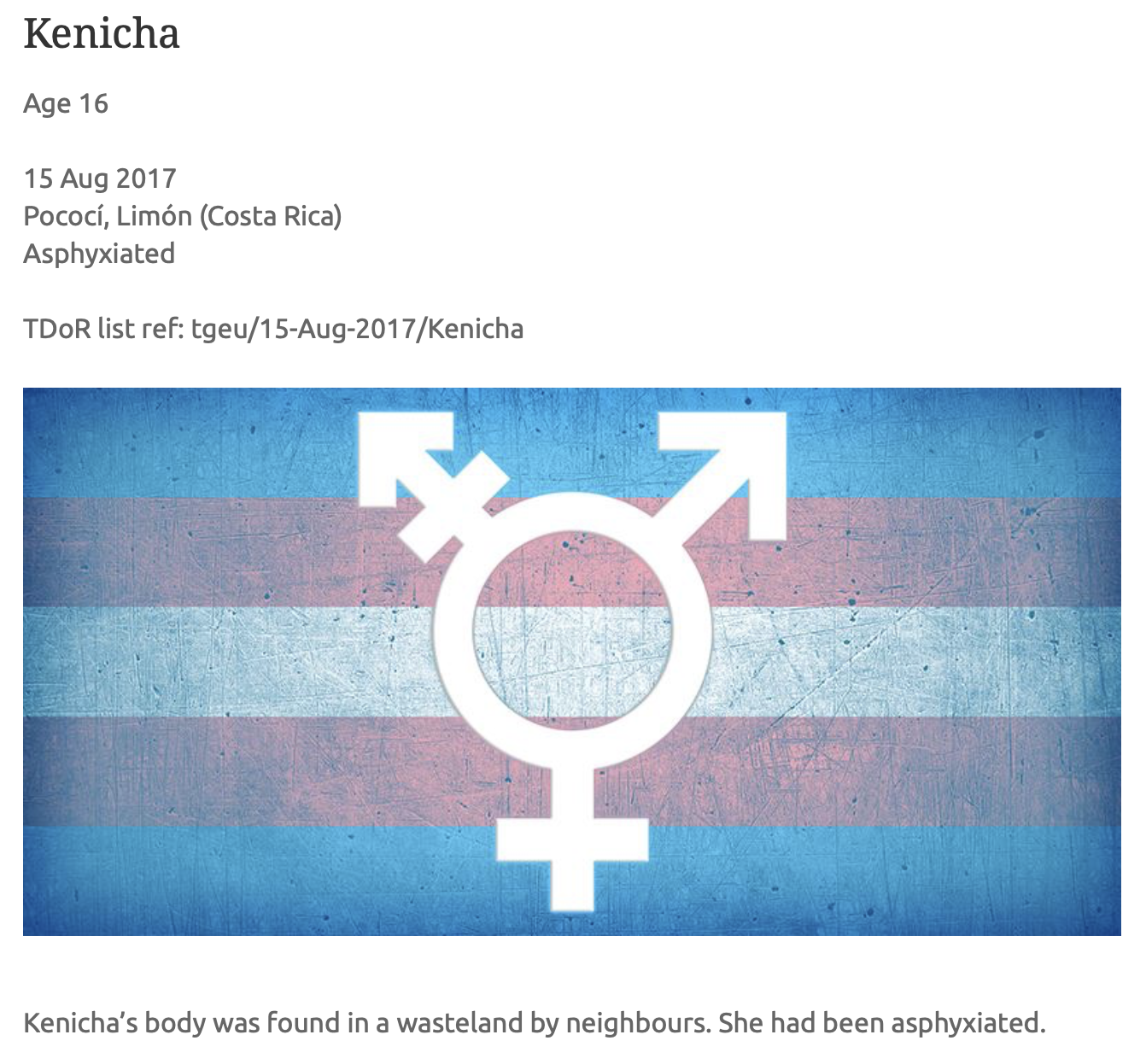 Murder of Kenisha, age 16.