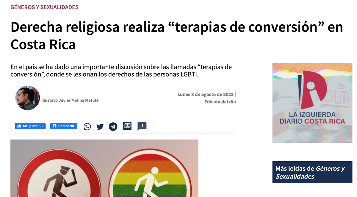 Religious right performs “conversion therapy” in Costa Rica.
