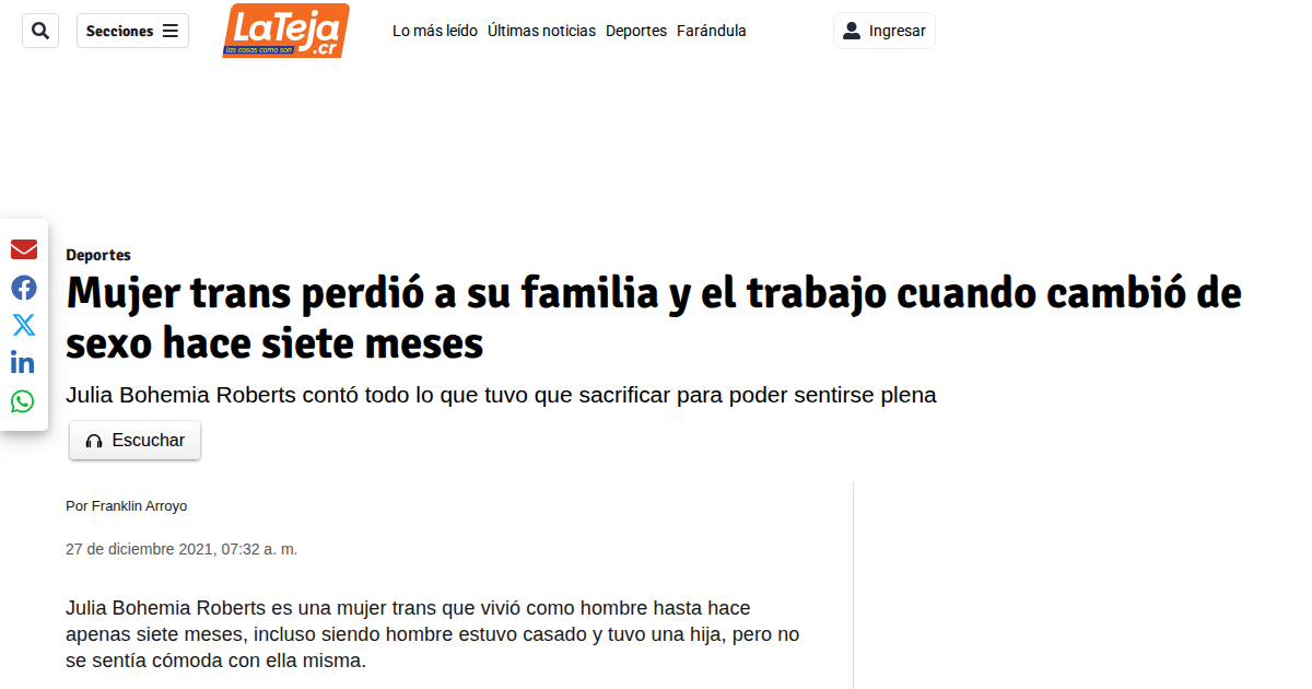Transwoman loses family and job after sex change.