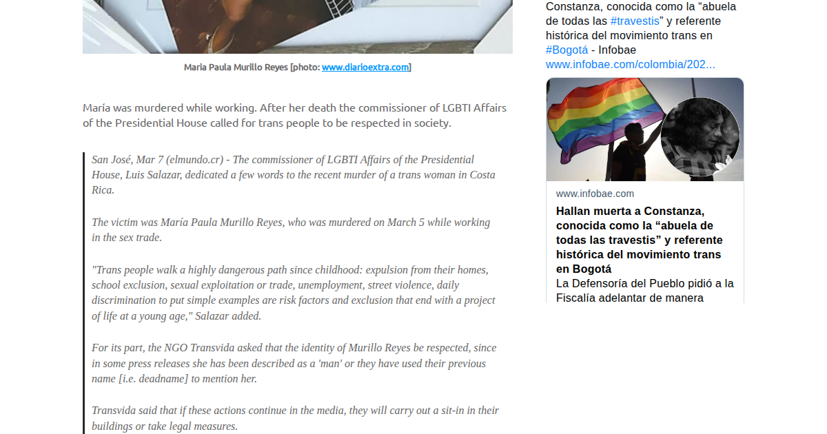 Murder of Maria Paula Murillo Reyes, age 35.