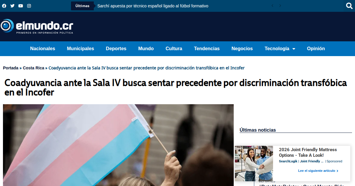 Coadyuvancia filed at sala IV to set precedent in INCOFER transphobia case.