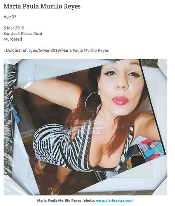 Murder of Maria Paula Murillo Reyes, age 35.