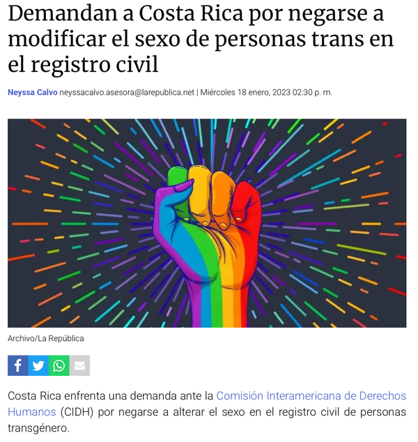 Costa Rica sued for denying sex change in civil record.