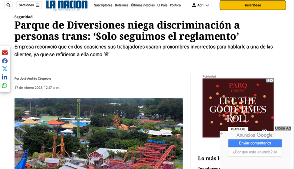 Amusement park denies entrance to transwomen.