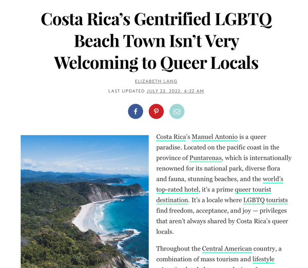 Costa Rica’s gentrified LGBTQ beach town isn’t welcoming to queer locals.