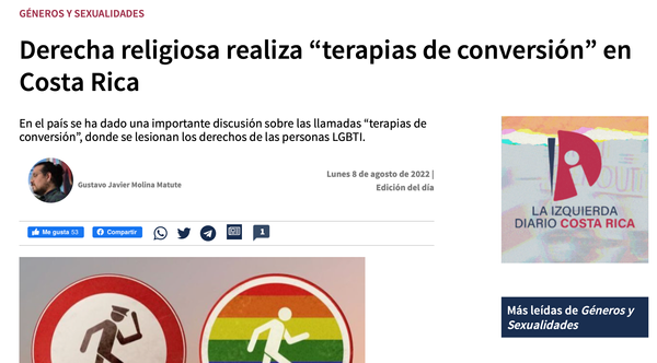 Religious right performs “conversion therapy” in Costa Rica.