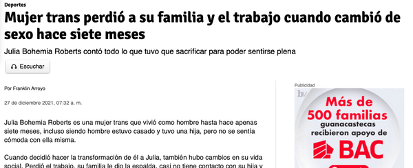 Transwoman loses family and job after sex change.