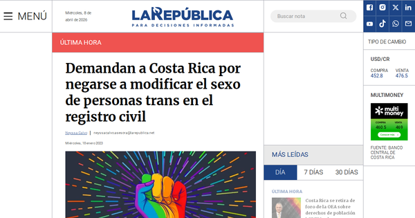 Costa Rica sued for denying sex change in civil record.