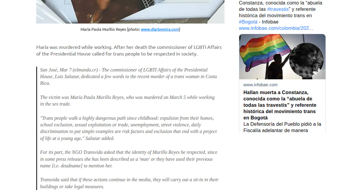 Murder of Maria Paula Murillo Reyes, age 35.