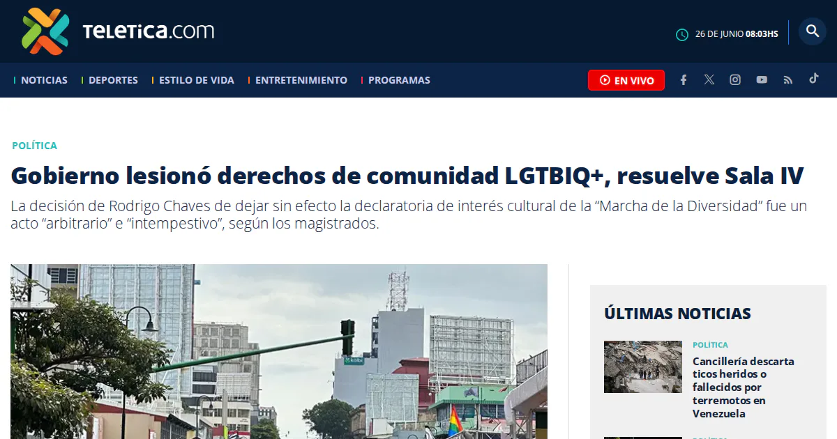 Sala IV rules government violated LGBTIQ+ rights by revoking Pride march declaration.